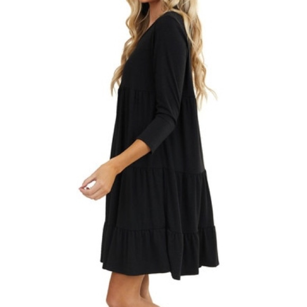 Vanilla Bay | Black Tiered Knit Mini Dress - Picture 3 of 5